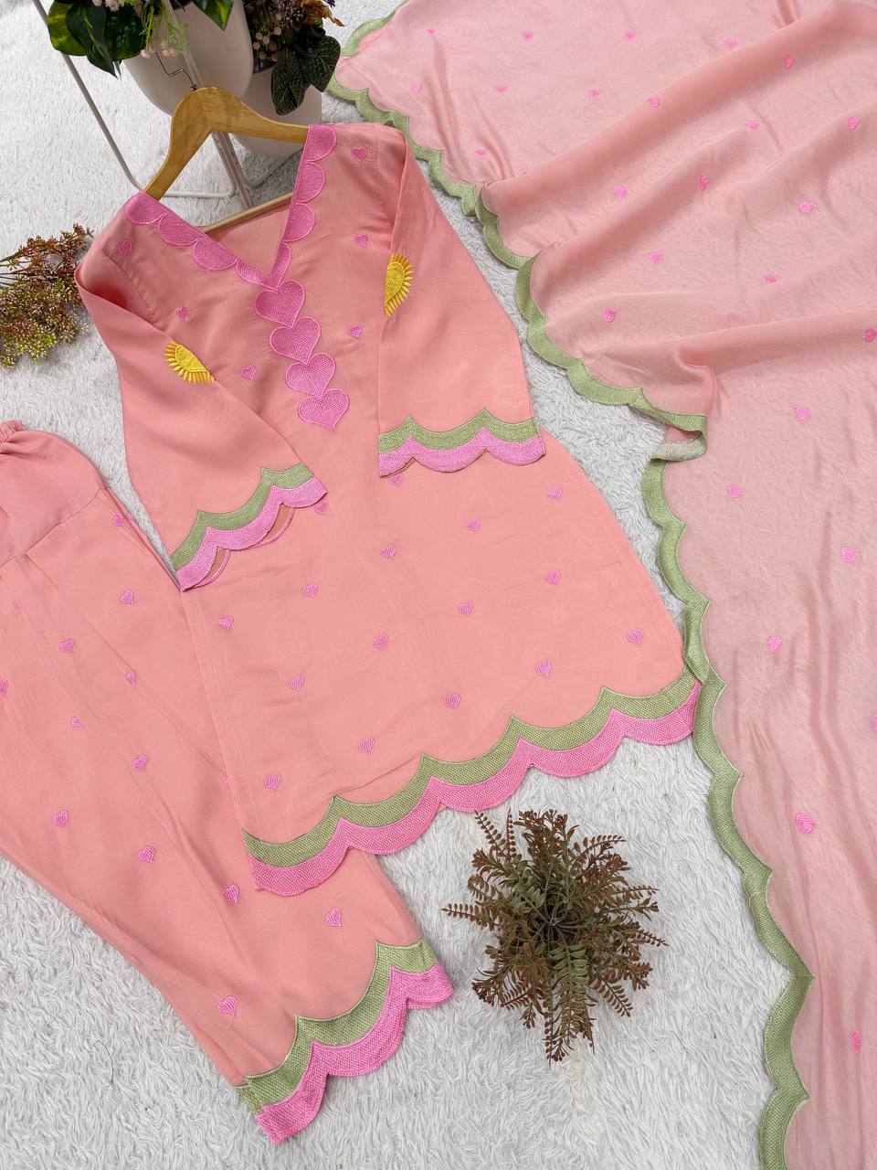 Blush Petal Chanderi Suit Set