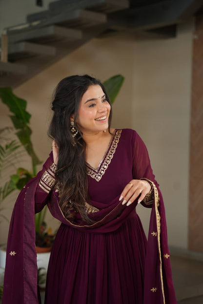 Faux Blooming Embridery Zari Work With Full Sleeve Gown