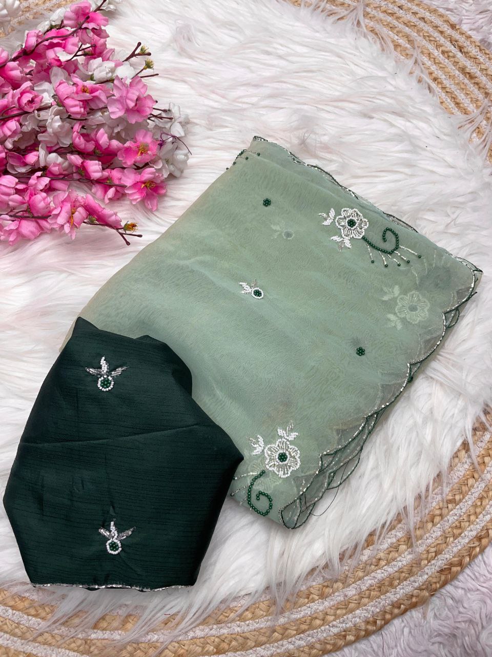 WOMEN'S WEAR CHIFFORN HANDWORK PARTY WEAR SAREE