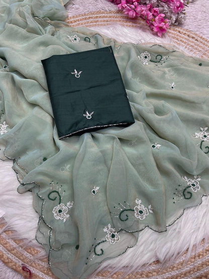 WOMEN'S WEAR CHIFFORN HANDWORK PARTY WEAR SAREE