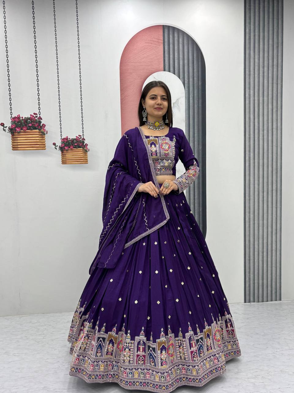 Navratri Special Pure Vichitra Coding Sequence Work Lehenga Choli