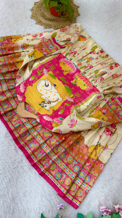 Pure Viscose Soft Silk Gown with Jacquard Pashmina & Fancy Printed Koti