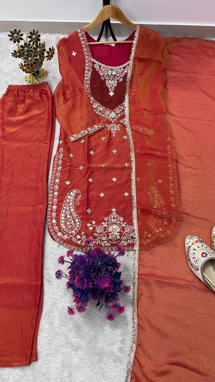Beautifull NC Moss Fabric With Embroidery Work Top Plazzo