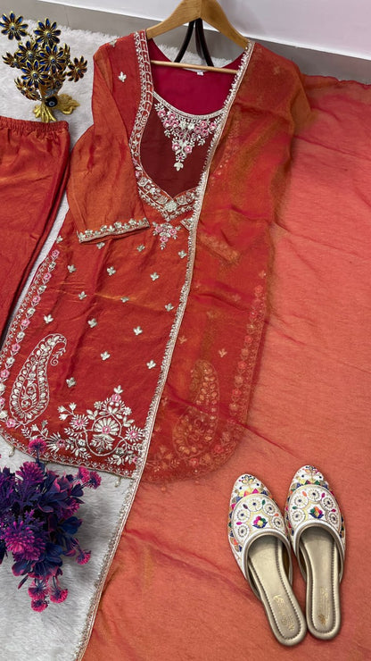 Beautifull NC Moss Fabric With Embroidery Work Top Plazzo