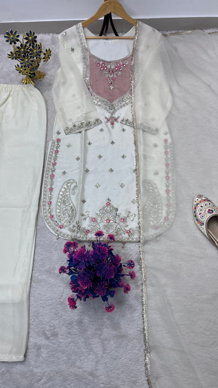 Beautifull NC Moss Fabric With Embroidery Work Top Plazzo