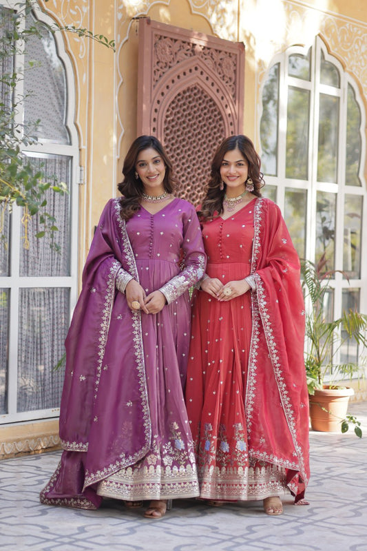 Viscose Cosmosn Canvas Patta Embroidery Zari Sequence Work Gown