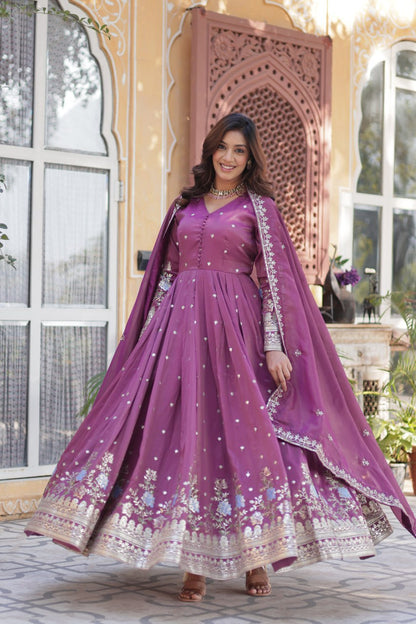 Viscose Cosmosn Canvas Patta Embroidery Zari Sequence Work Gown