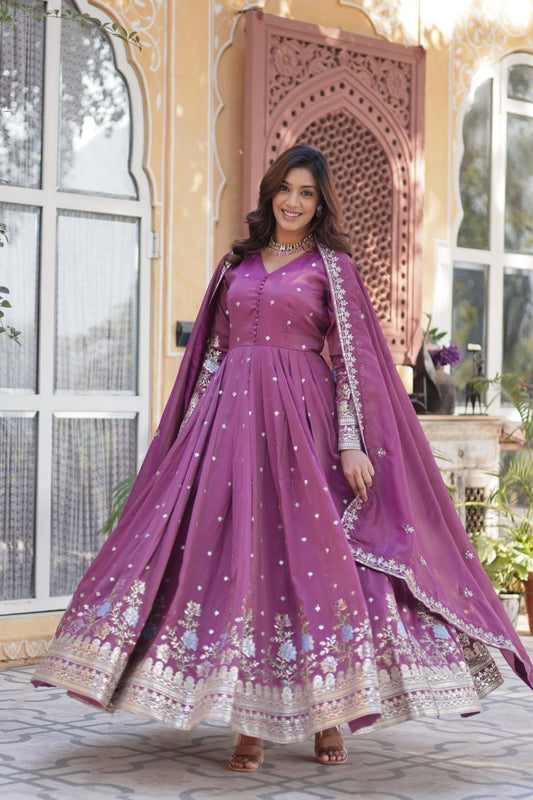 Viscose Cosmosn Canvas Patta Embroidery Zari Sequence Work Gown