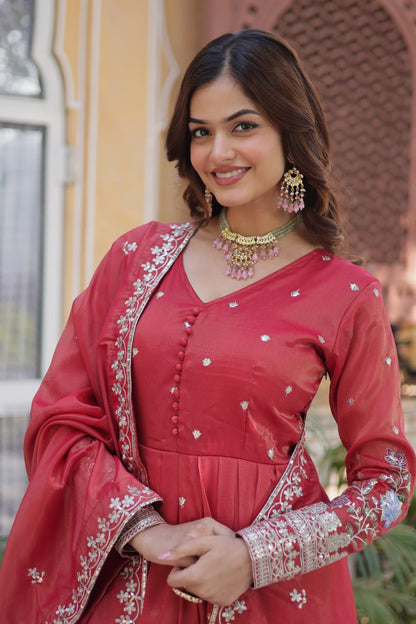 Viscose Cosmosn Canvas Patta Embroidery Zari Sequence Work Gown