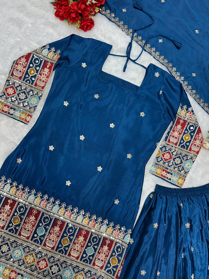 Havy Chinon Silk Embroidery Work With Micro Cotton Top Sharara