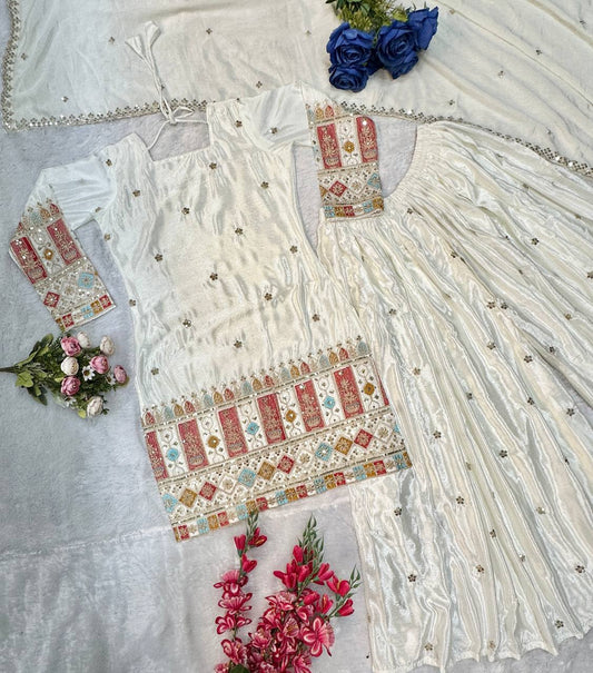 Havy Chinon Silk Embroidery Work With Micro Cotton Top Sharara