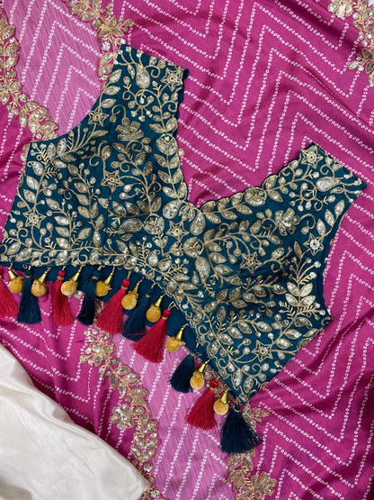 Sequence Embroidery With Latkan On Corner With Chinon Shrug Draped Choli
