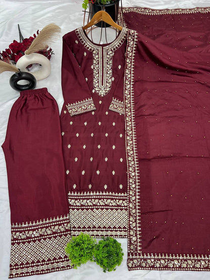 Fox Georgette With Embroidery Work With Full Sleeve With Lace Work Border Top Pent