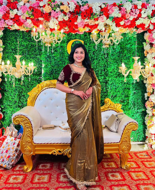 Tissue Silk Saree with Contrast Blouse
