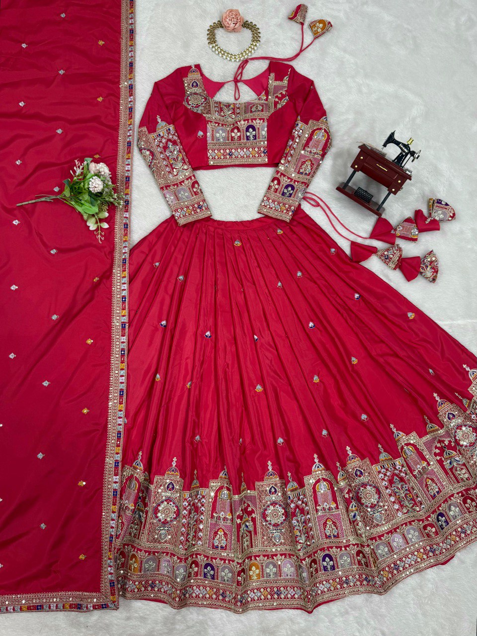 Natural Crep Silk With Thread And Sequence Work Lehenga Choli