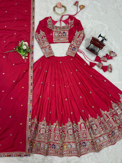 Natural Crep Silk With Thread And Sequence Work Lehenga Choli