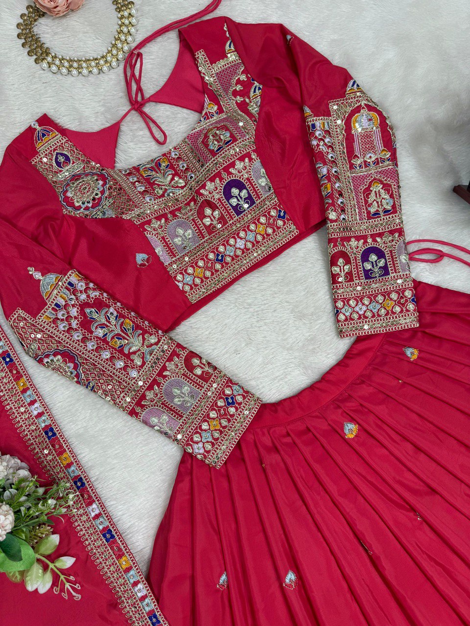 Natural Crep Silk With Thread And Sequence Work Lehenga Choli