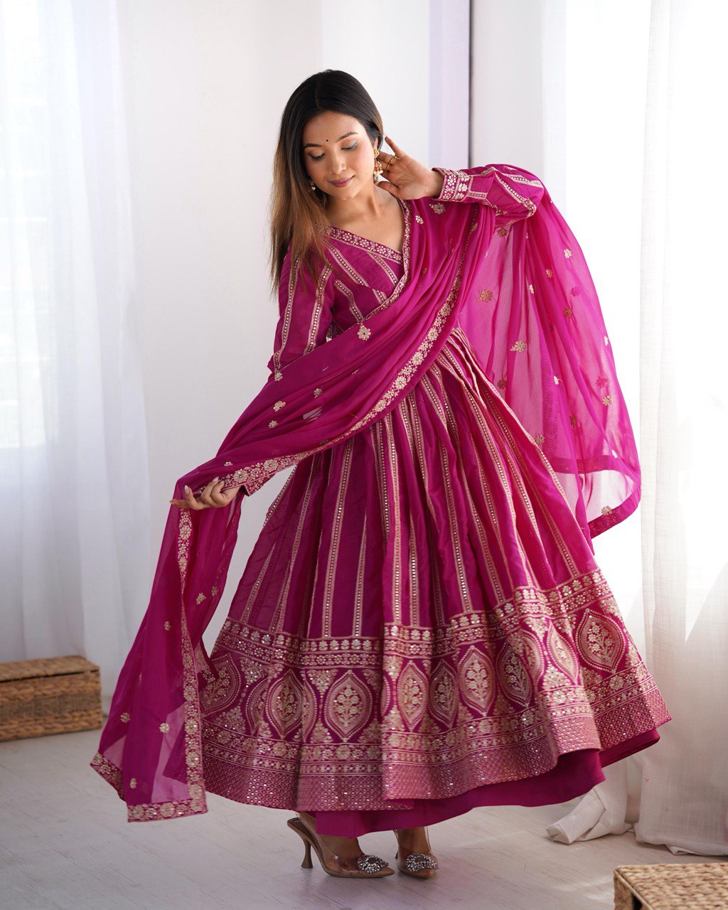 SUMMER WEDDING SPECIAL SEQUENCE WORK TRADITIONAL GOWN WITH DUPATTA