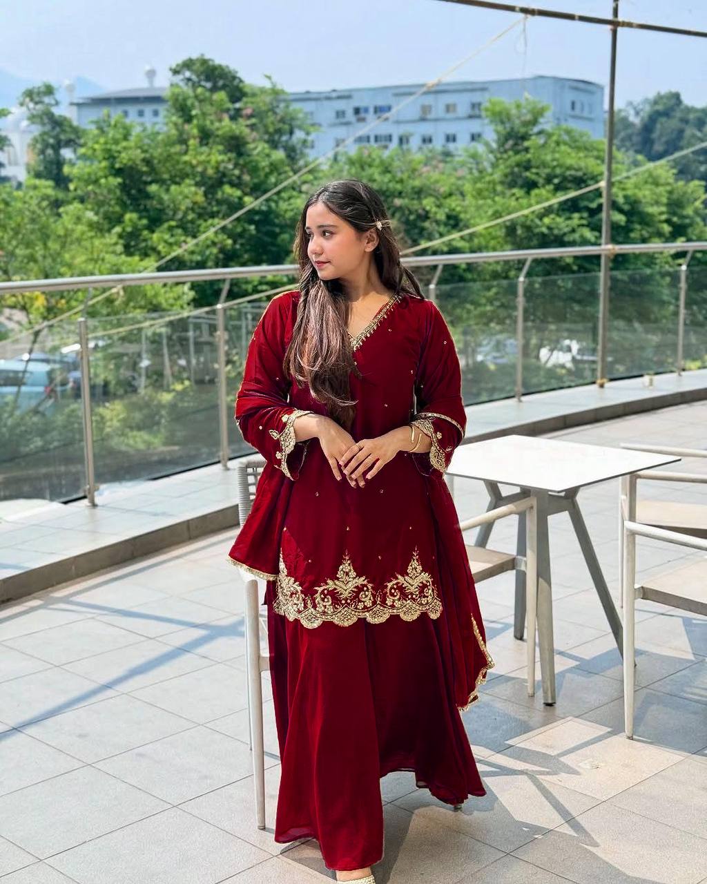 Havy Faux Georgette Embroidery Work Top Pent