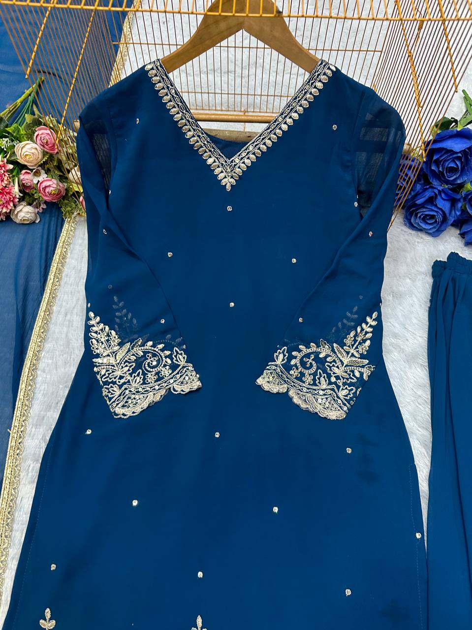 Havy Faux Georgette Embroidery Work Top Pent