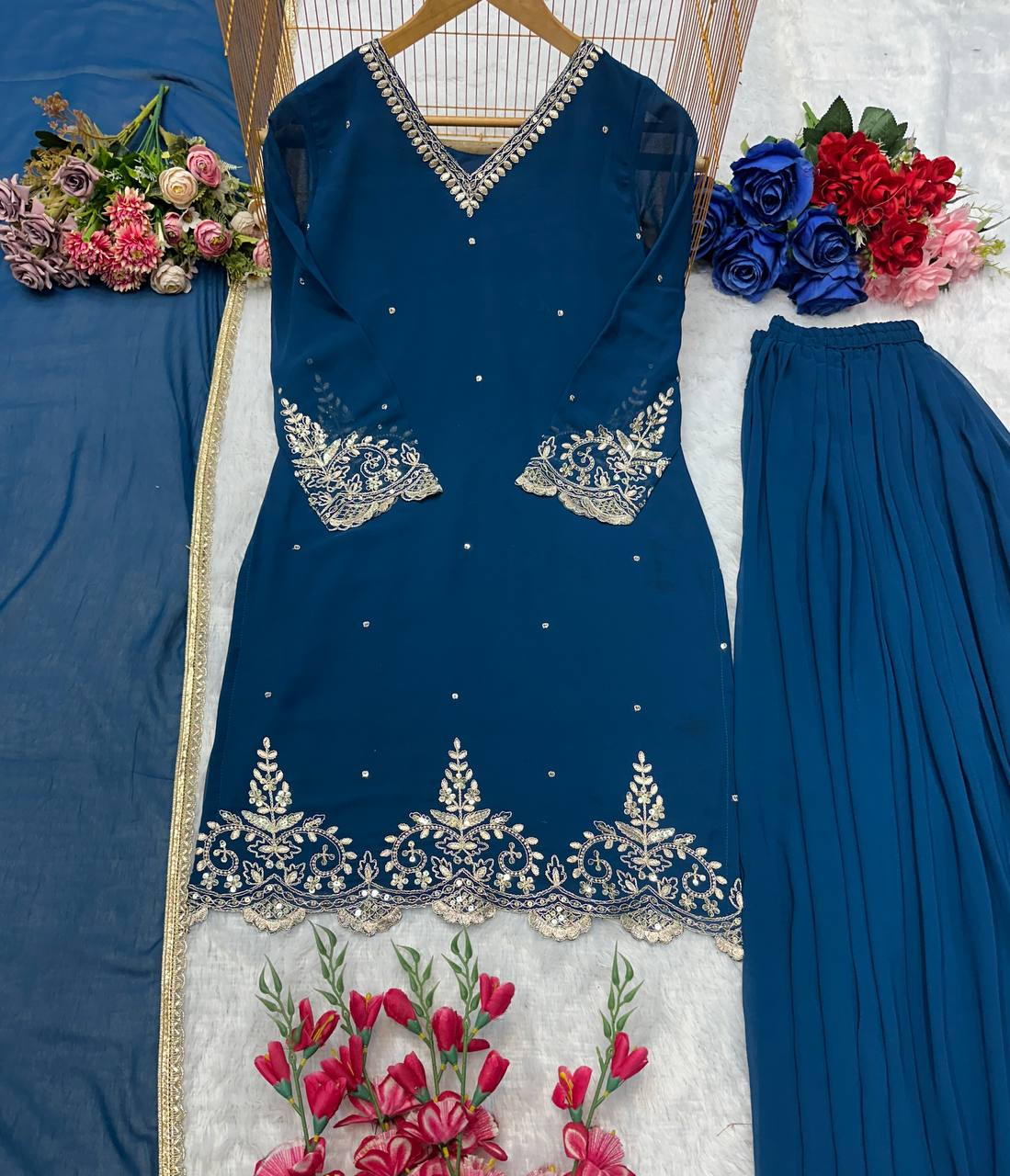 Havy Faux Georgette Embroidery Work Top Pent