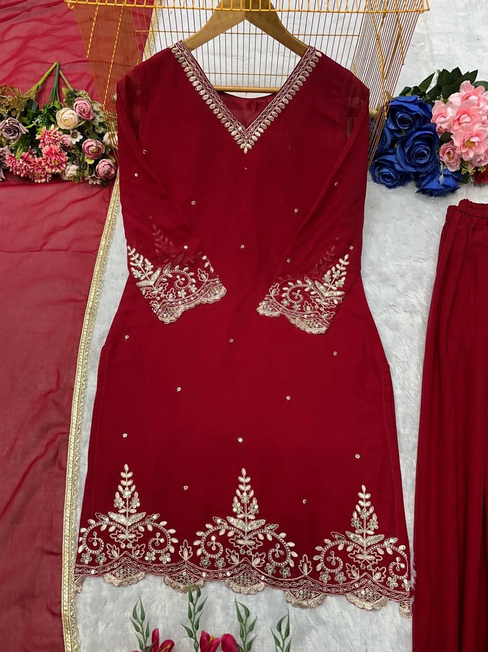 Havy Faux Georgette Embroidery Work Top Pent