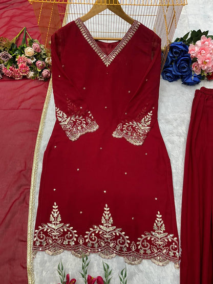 Havy Faux Georgette Embroidery Work Top Pent
