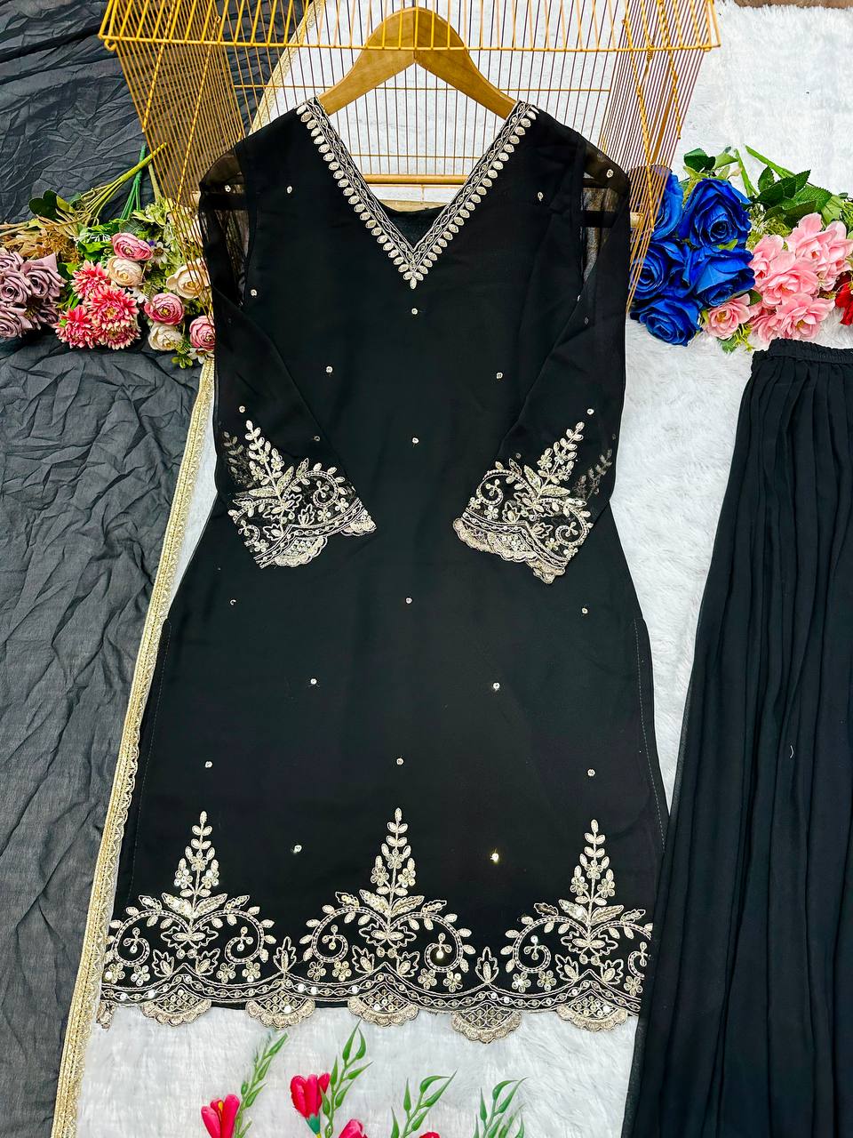 Havy Faux Georgette Embroidery Work Top Pent