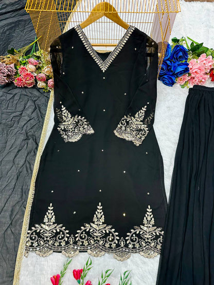 Havy Faux Georgette Embroidery Work Top Pent