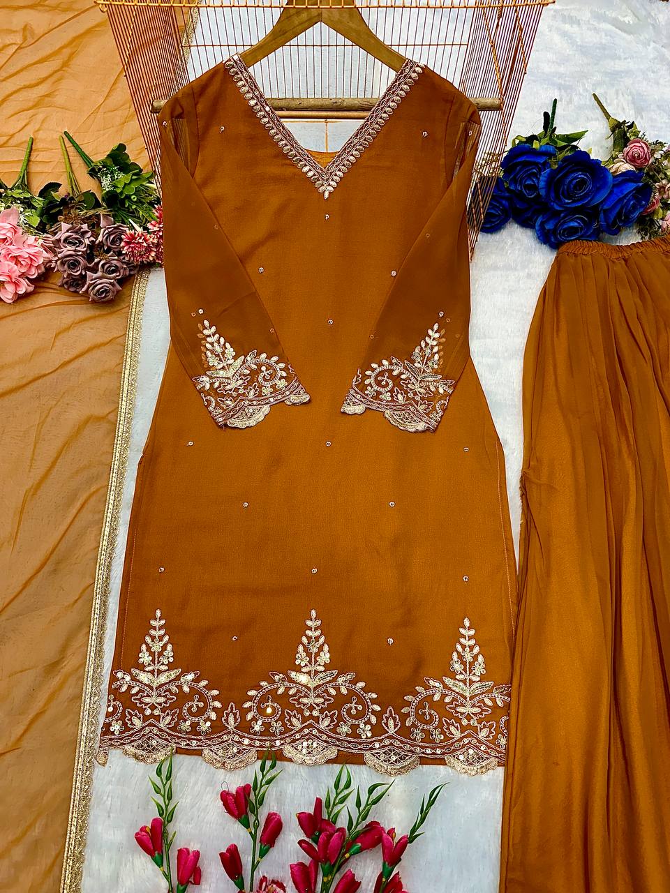 Havy Faux Georgette Embroidery Work Top Pent