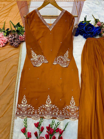 Havy Faux Georgette Embroidery Work Top Pent