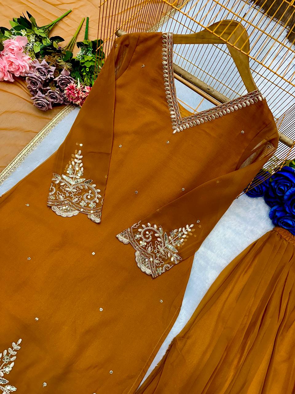 Havy Faux Georgette Embroidery Work Top Pent