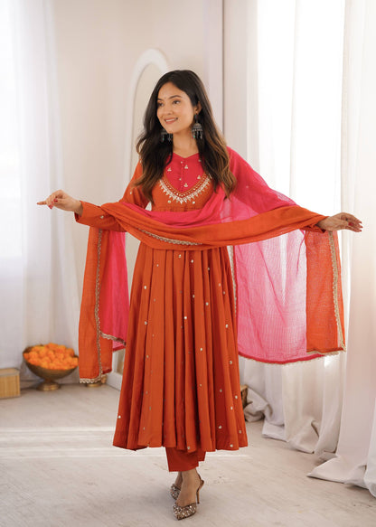 Roman Silk Embroidery Sequence & Real Mirror Work Gown