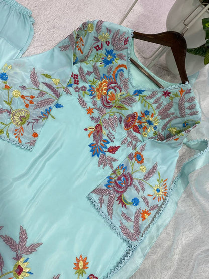 Crape Silk Sequence Embroidery Lace Work Top Salwar