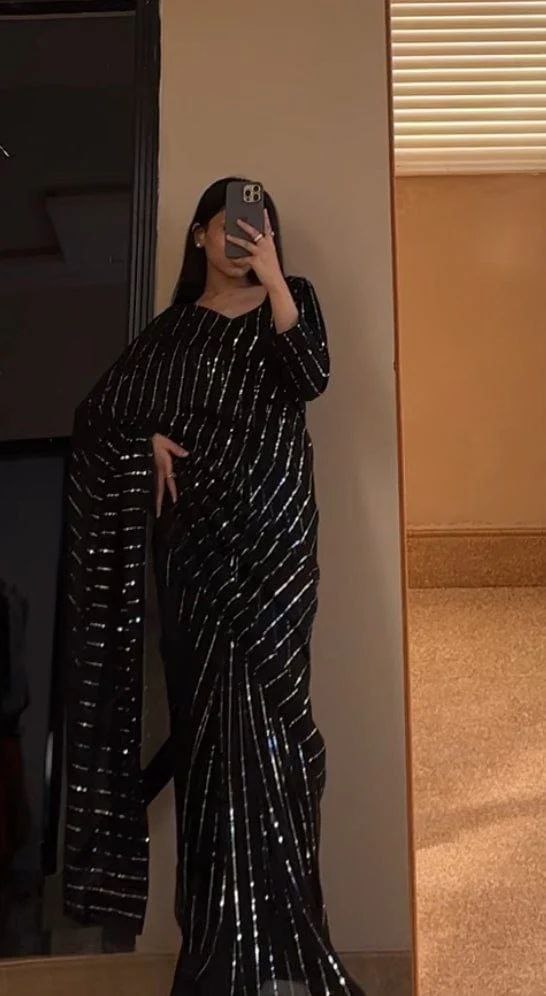 New Shade Imported Net Embellished Tikki Work Saree