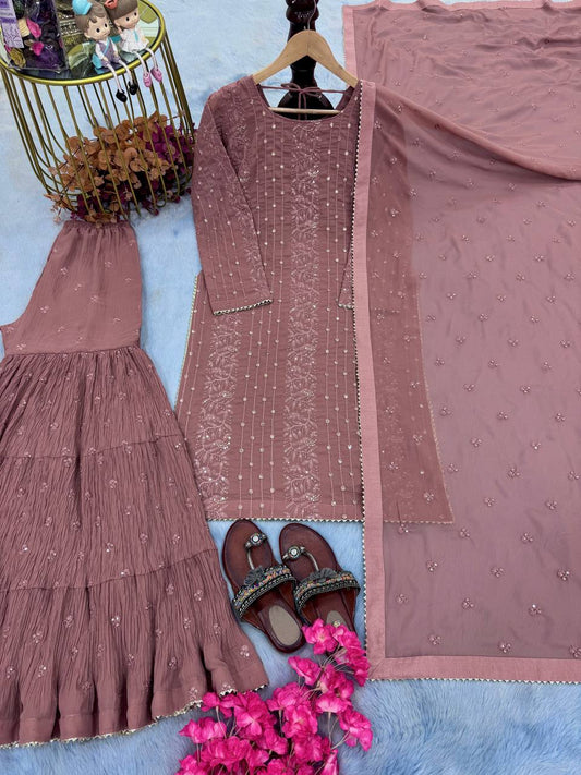 Heavy Faux Georgette With Embroidery Sequence Work Top Sharara