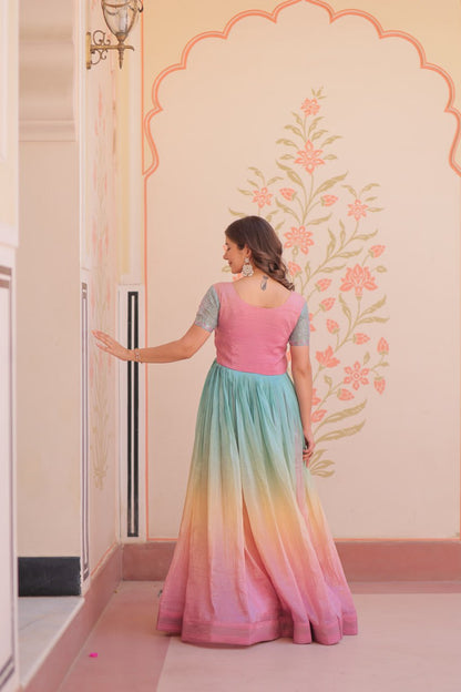 GOLD CRUSH PADDING WITH BEADS EMBROIDERY WORK GOWN