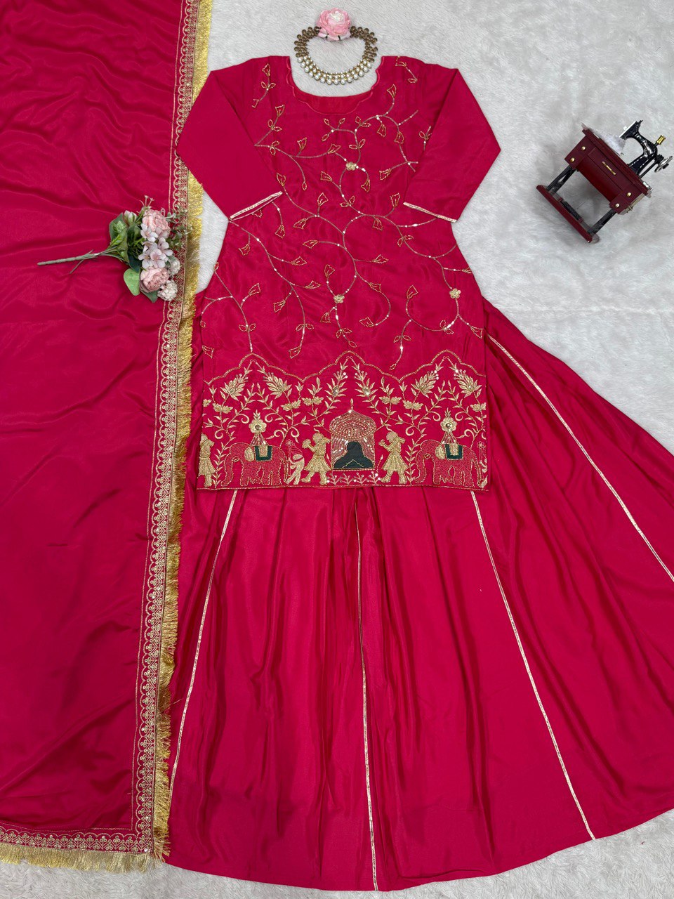 New Natural Crep Silk Thred With SequenceWork Top Lehenga