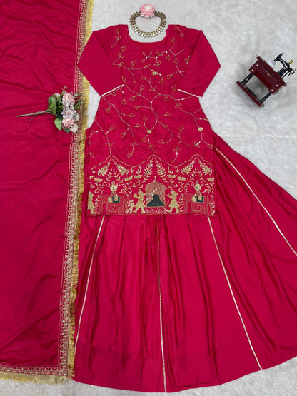 New Natural Crep Silk Thred With SequenceWork Top Lehenga