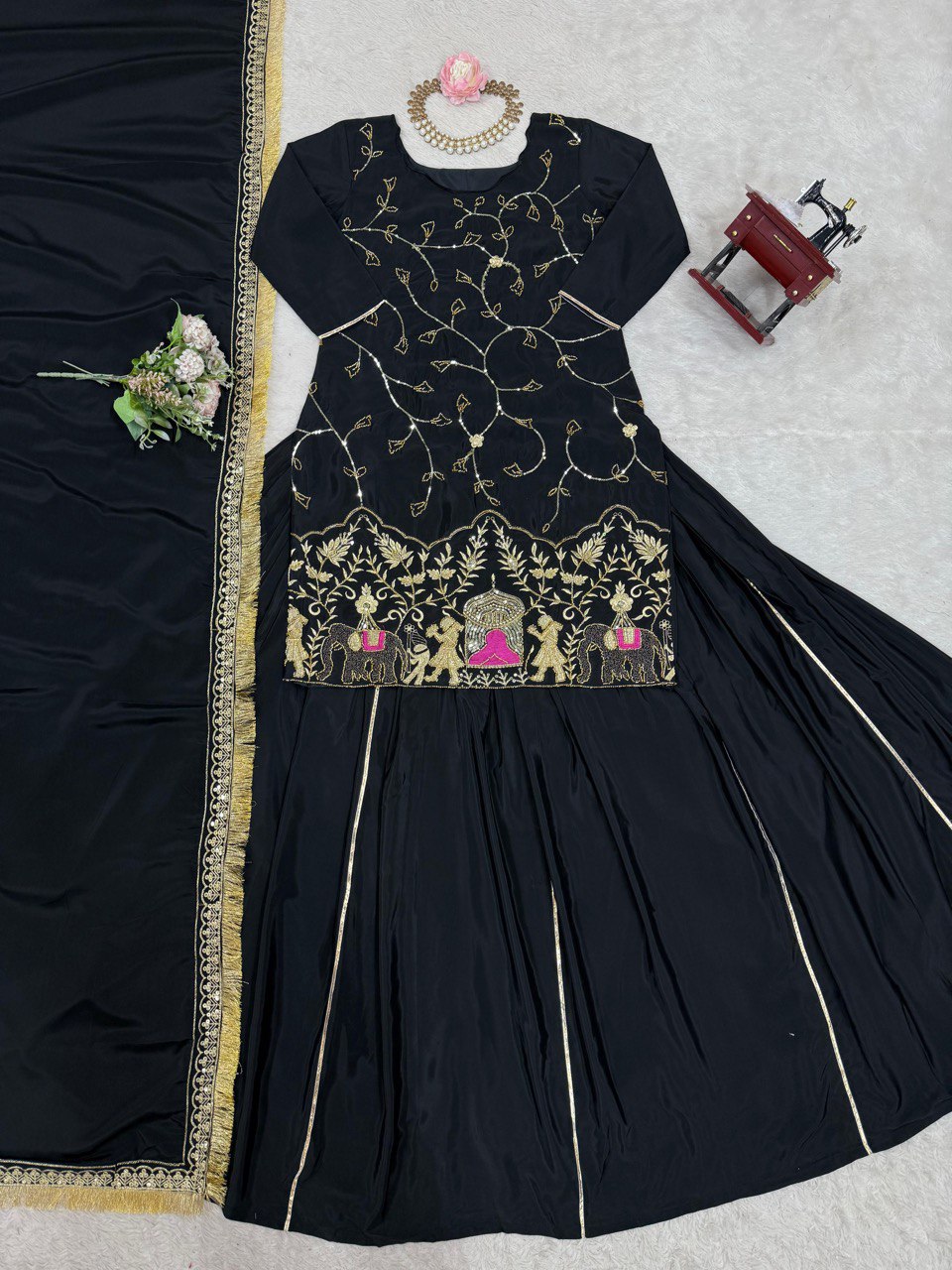 New Natural Crep Silk Thred With SequenceWork Top Lehenga
