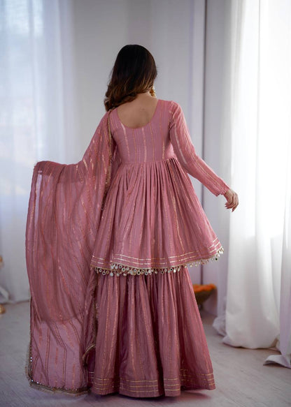Beautiful Mal Chanderi With Real Mirror Handwork Sharara Suit