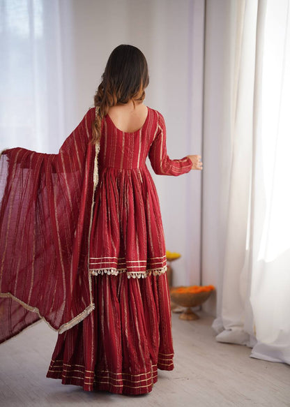 Beautiful Mal Chanderi With Real Mirror Handwork Sharara Suit