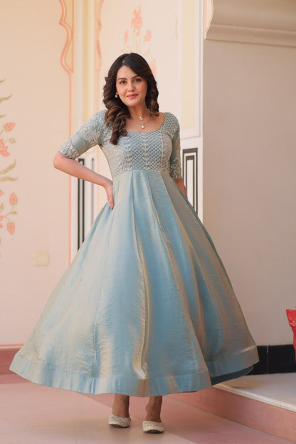 MOST TRENDING  WEIGHTLESS FANDY SILK BEADS WORK GOWN