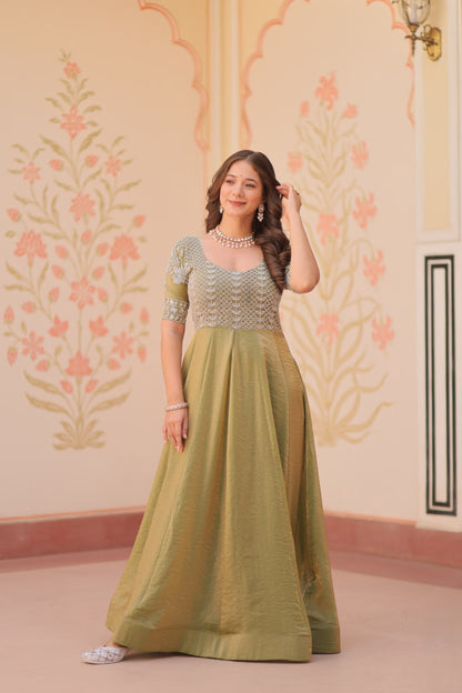 MOST TRENDING  WEIGHTLESS FANDY SILK BEADS WORK GOWN