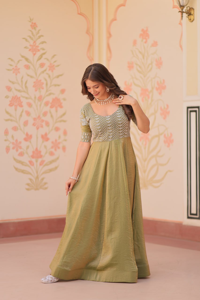 MOST TRENDING  WEIGHTLESS FANDY SILK BEADS WORK GOWN