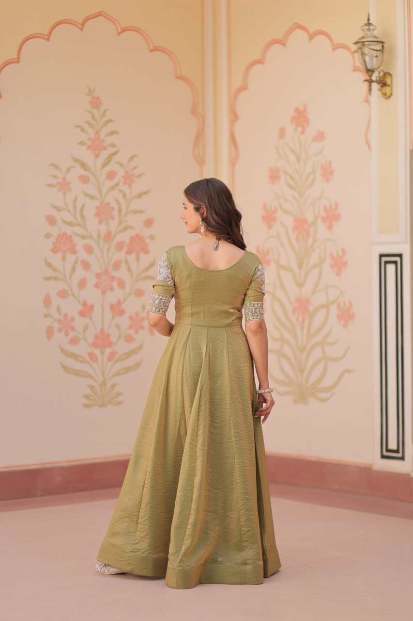 MOST TRENDING  WEIGHTLESS FANDY SILK BEADS WORK GOWN