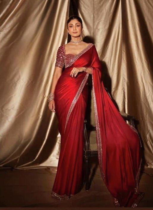 Beautiful Heavy real Mirror Work With Crape Silk Embellishes Saree