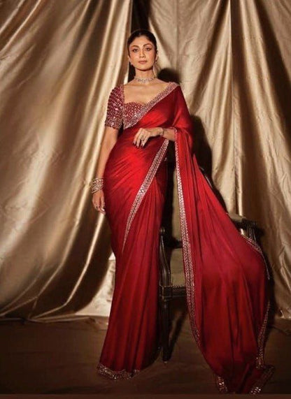 Beautiful Heavy real Mirror Work With Crape Silk Embellishes Saree