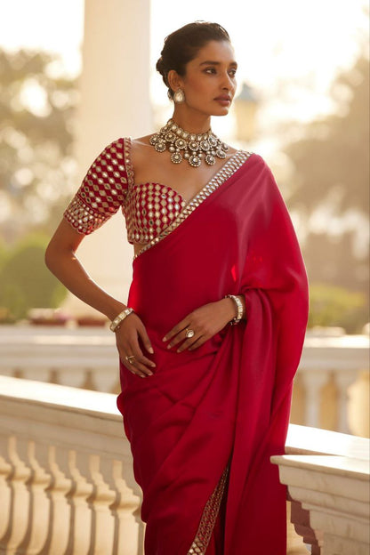 Beautiful Heavy real Mirror Work With Crape Silk Embellishes Saree