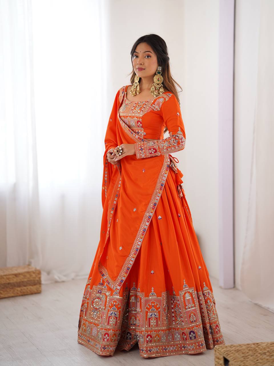 Natural Crep Silk With Thread And Sequence Work Lehenga Choli